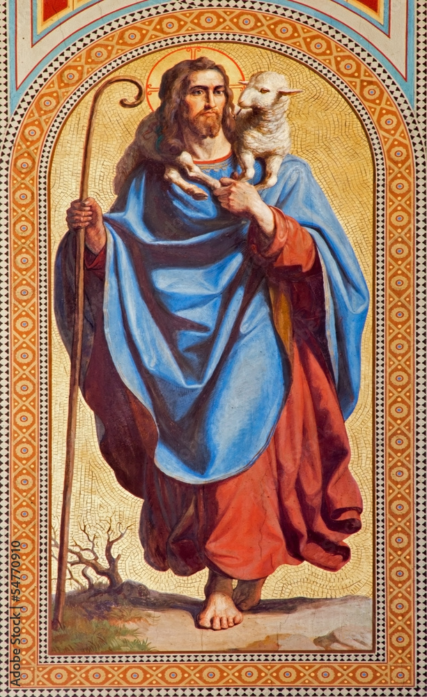 Naklejka premium Wiedeń - Fresco Jezusa Chrystusa jako Dobrego Pasterza