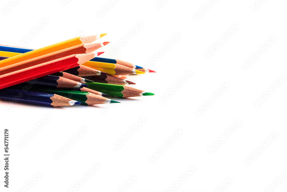 Colour pencils isolated on white background close up Colour pencils isolated on white background close up