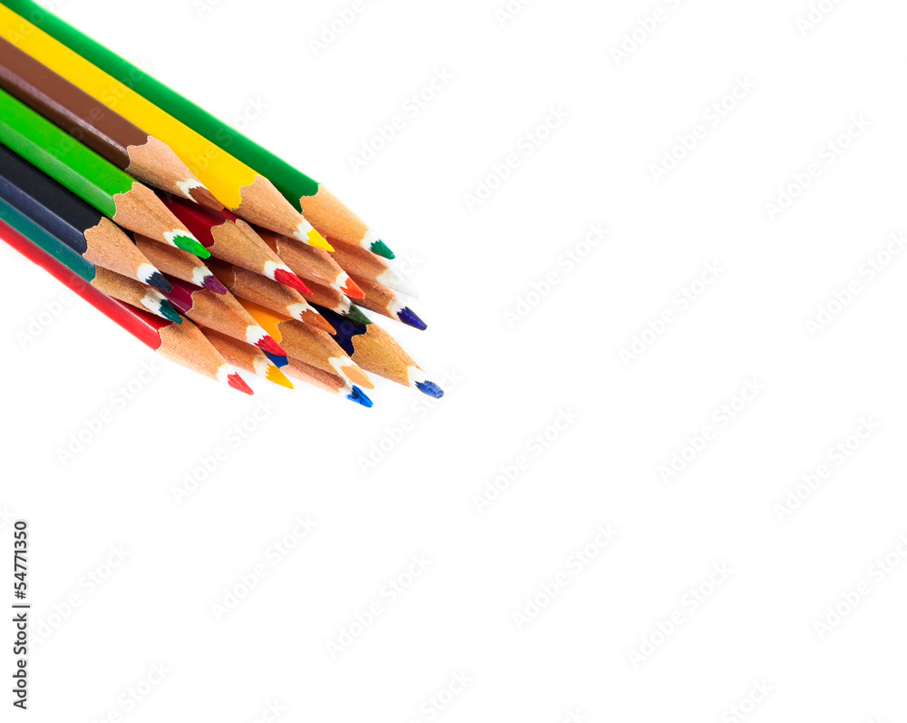 Color pencils isolated on white background close up