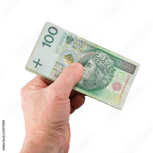 Hand with money isolated on white background