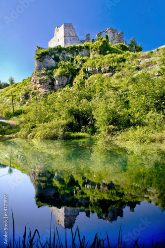 Slunj fortress ruins river reflection