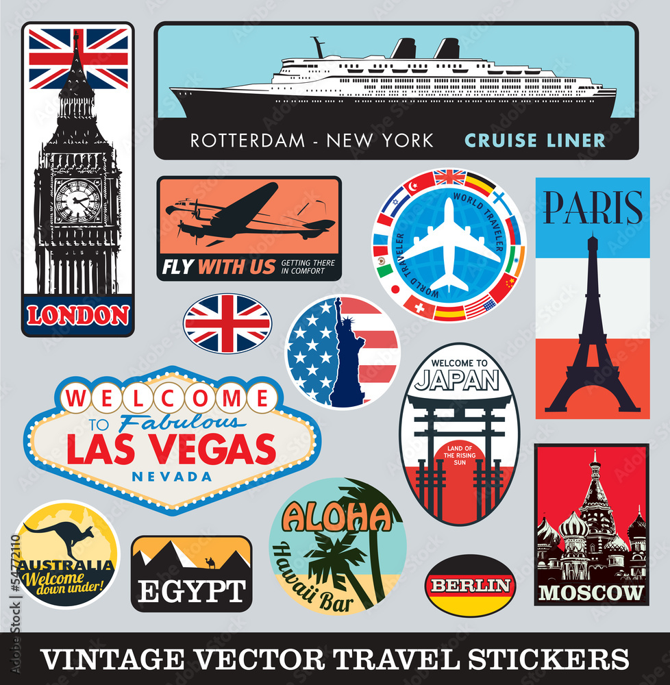 Vector images of vintage travel stickers Stock-Vektorgrafik