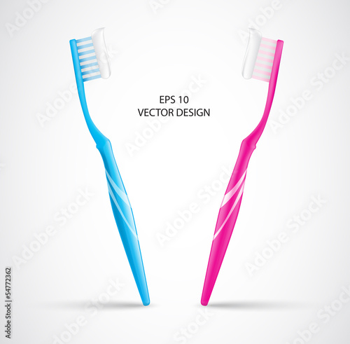 bule, pink Toothbrush and gel toothpaste . 