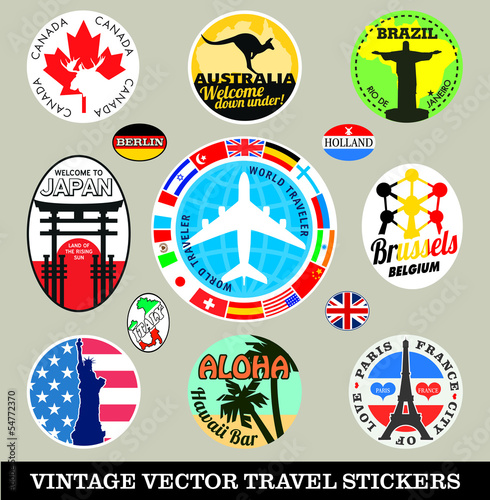 Vector images of vintage travel stickers