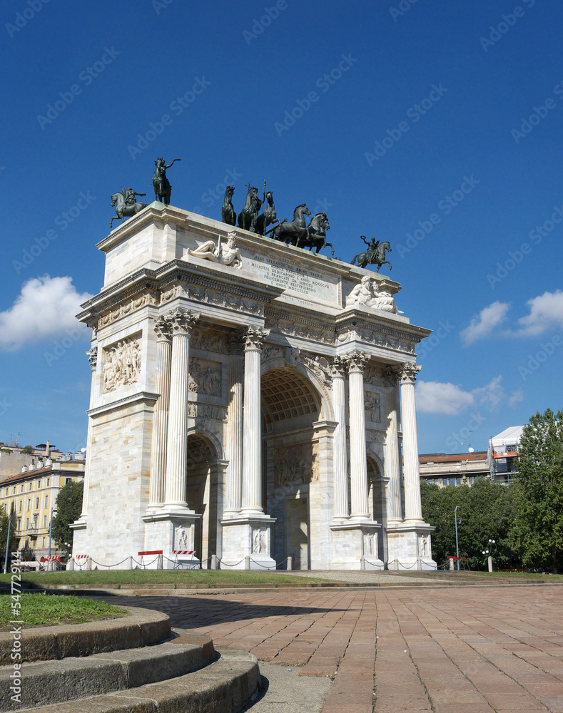 Arch Of Peace On Blue Sky Milan Italy