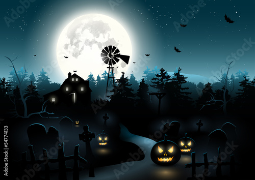 Scary graveyard in the woods