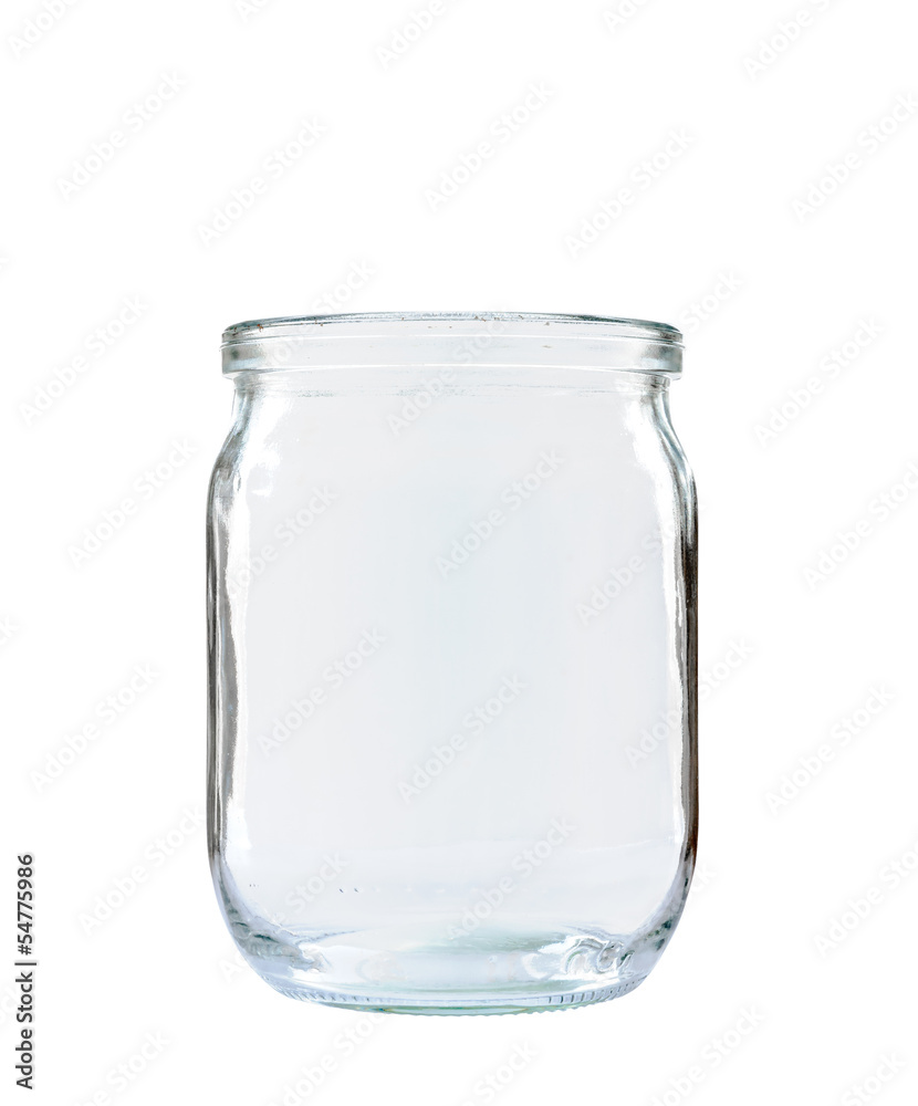 Transparent glass jar without top on white background Transparent glass jar without top on white background