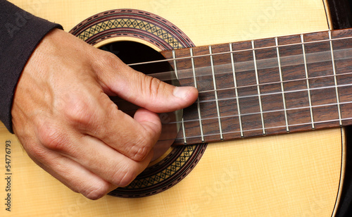 human hand playing guitar