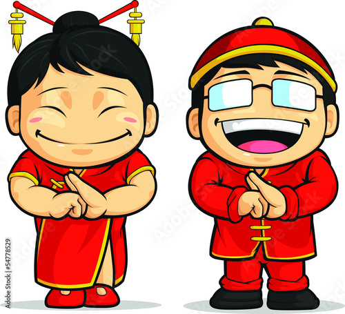 Cartoon of Chinese Boy & Girl