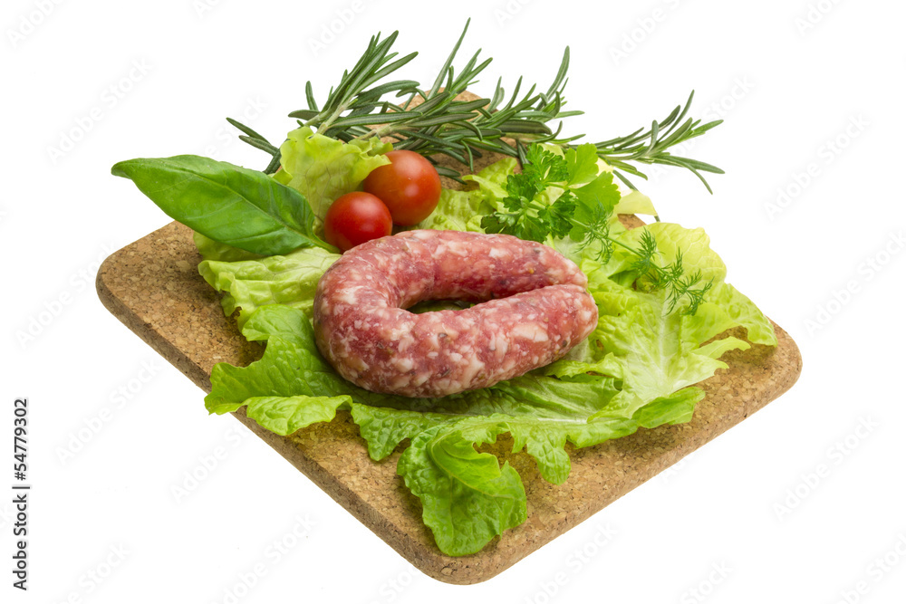 Salami with rosemary, salad and tomatoes Salami with rosemary, salad and tomatoes