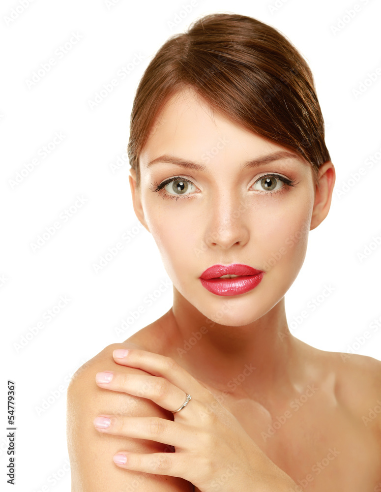 Obraz premium A beautiful woman, portrait isolated on grey background