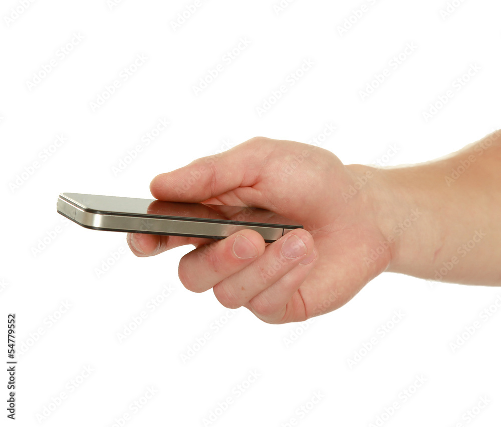 Unknown businessman holding a mobile phone Unknown businessman holding a mobile phone