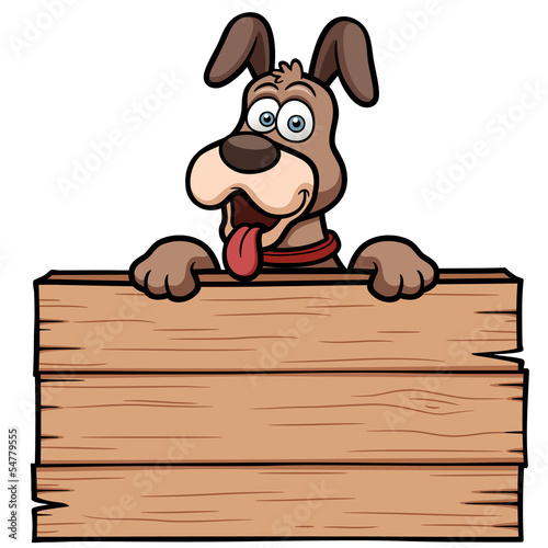 Vector illustration of Cartoon Dog with wooden sign