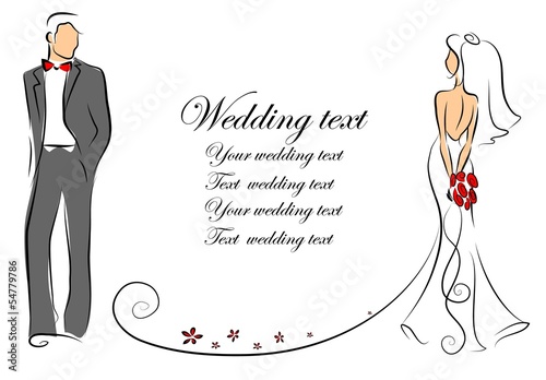 Силуэт жениха и невесты, фон, свадебные приглашения, вектор