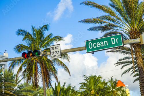 street sign of famous street Ocean Drice in Miami South © travelview