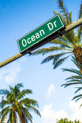 street sign of famous street Ocean Drice in Miami South © travelview