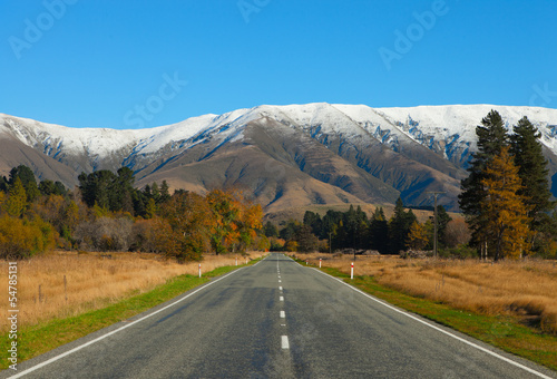 Straight road in Canterbury region, NZ