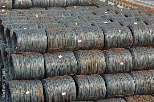 Stacked steel wire roll ready for shipment in port