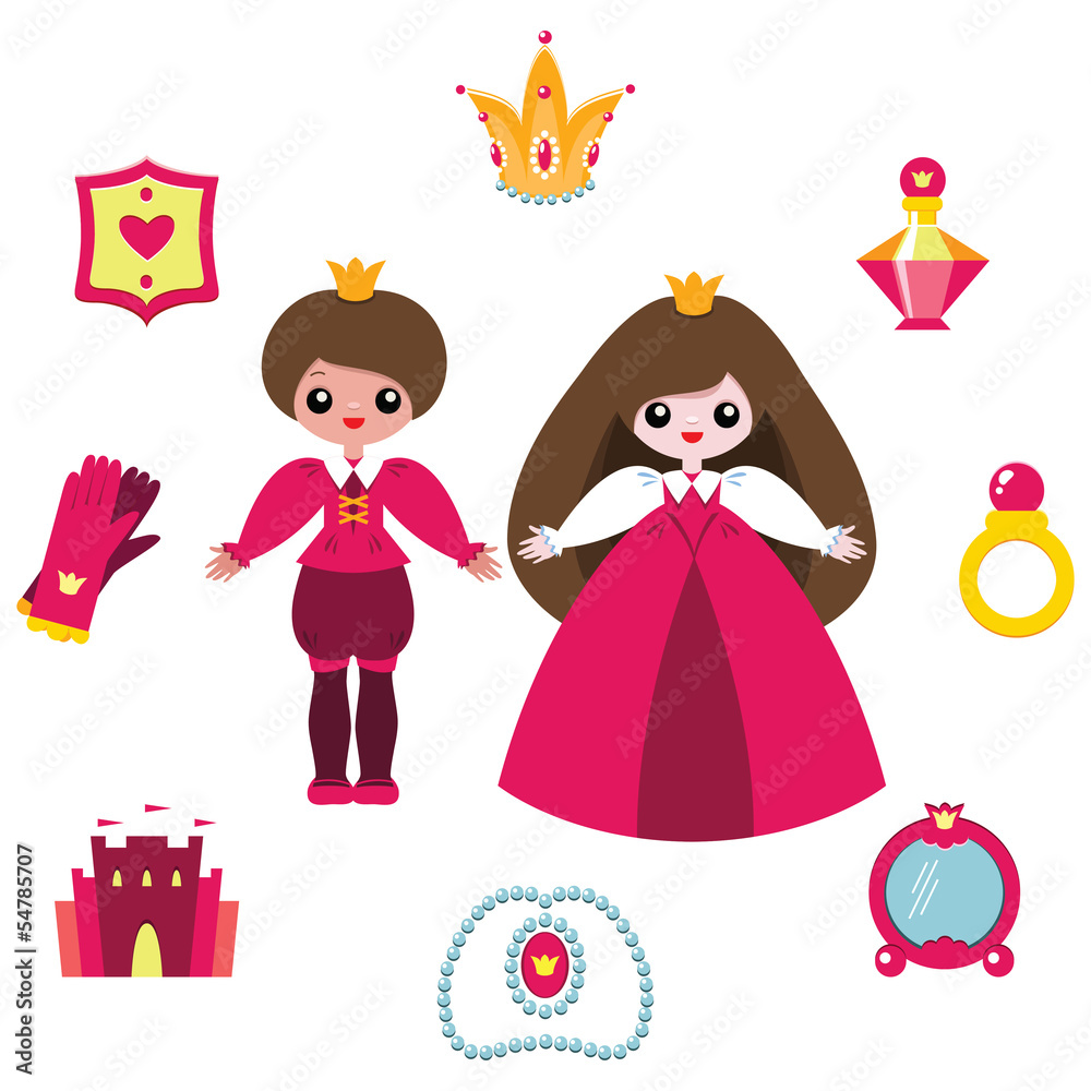 Fototapeta Cartoon prince and princess isolated on white