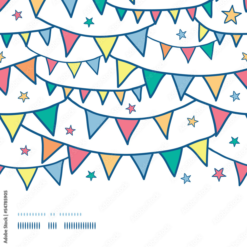 Fototapeta premium Vector colorful doodle bunting flags horizontal seamless pattern