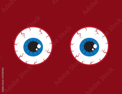 Two round red bloodshot eyeballs