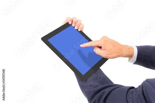 business man hand touching tablet PC