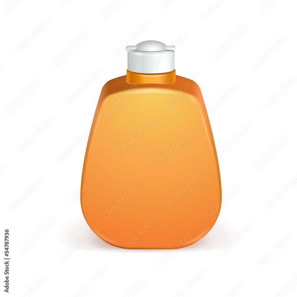 Closed Cosmetic Or Hygiene Orange, Yellow Plastic Bottle Of Gel