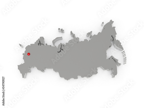 Three-dimensional map of Russia.