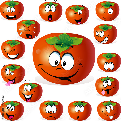 persimmon fruit cartoon with many expressions