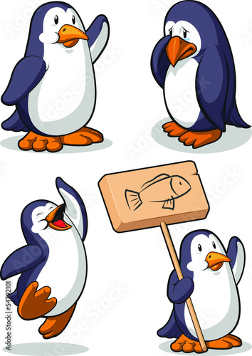 Penguin in Several Poses - Happy, Sad, Jumping & Holding Sign