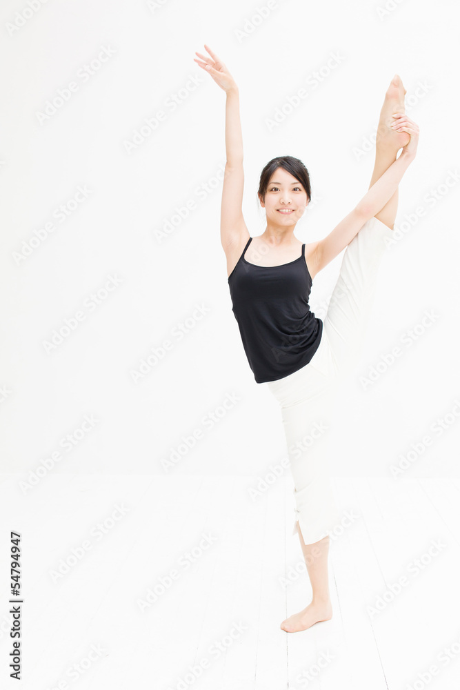 attractive asian woman exercising on white background attractive asian woman exercising on white background