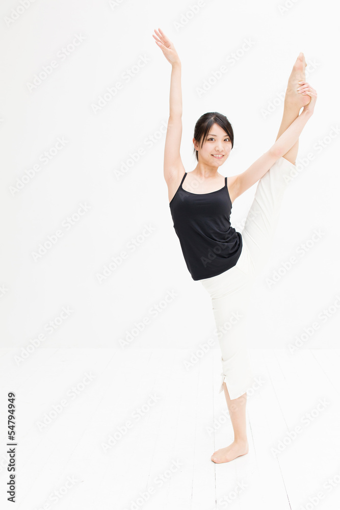 attractive asian woman exercising on white background attractive asian woman exercising on white background