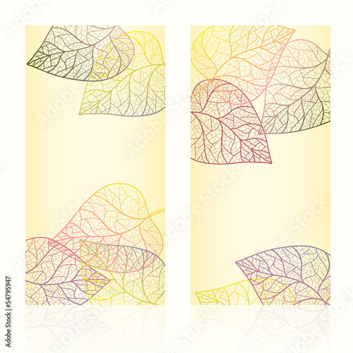 Abstract template card with autumn leaves. Layered vector.