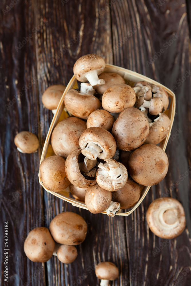 mushrooms in a basket, top view