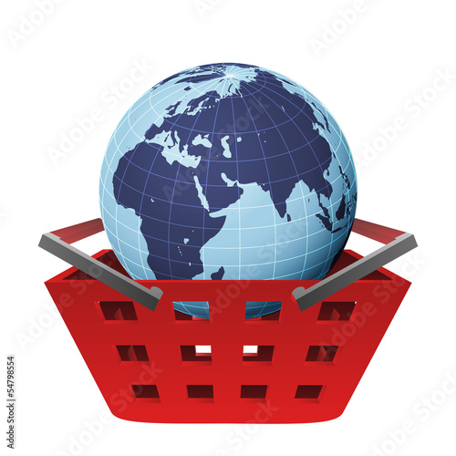 earth globe with africa in red basket vector