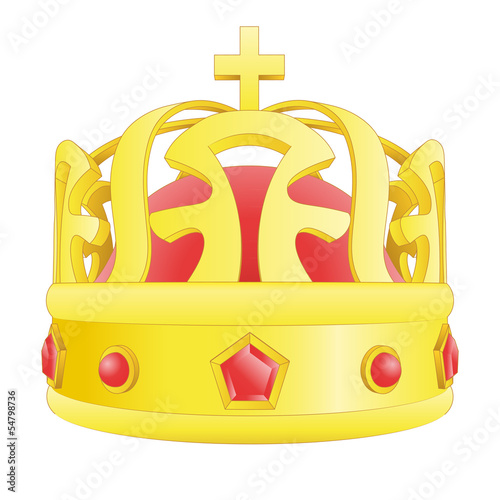 golden crown with red gems  and cross vector