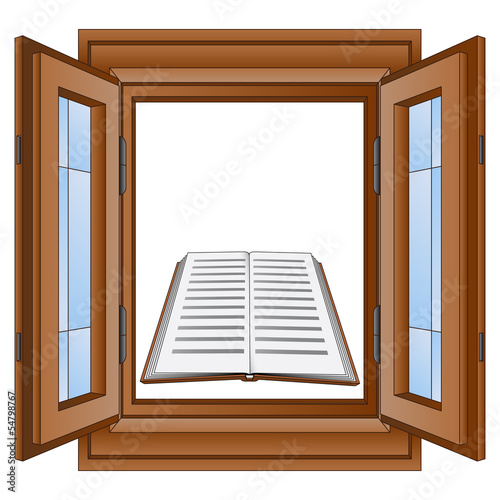 education book in window wooden frame vector