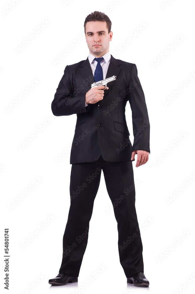 Businessman with gun isolated on white Businessman with gun isolated on white