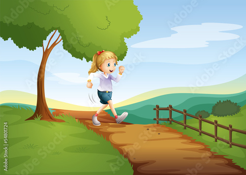 A young lady running hurriedly