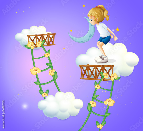 A young lady in the clouds