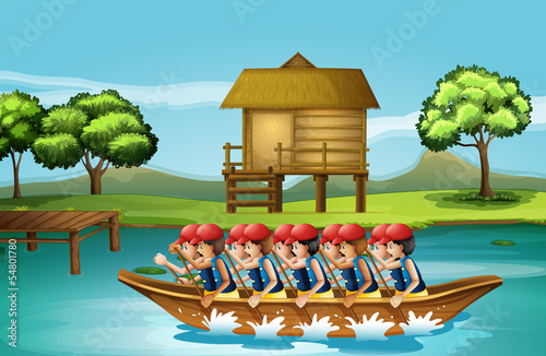 A group of men boating