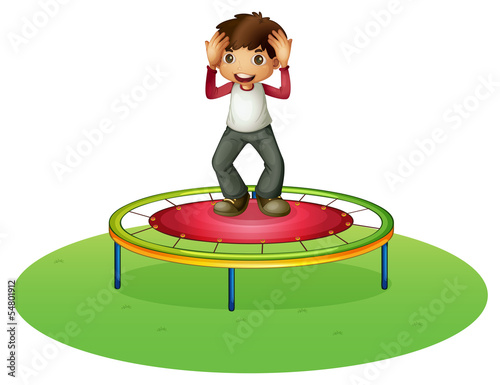 A boy on a trampoline