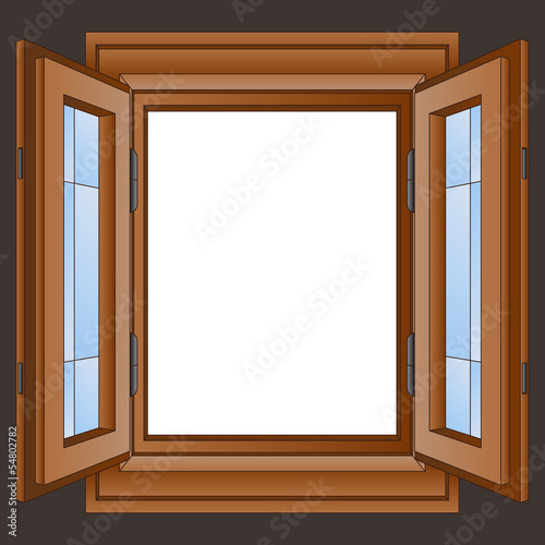 open wooden window frame in the wall vector