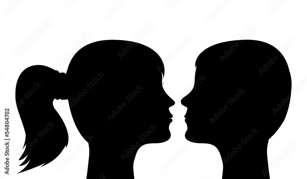 silhouettes of heads, men and women