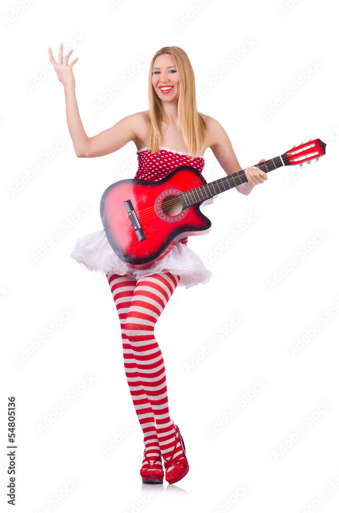 Young guitar player isolated on white