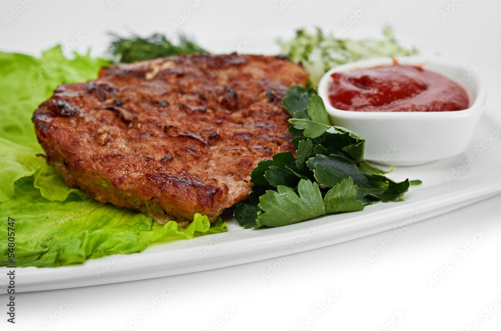 Grilled steak on a white plate Grilled steak on a white plate
