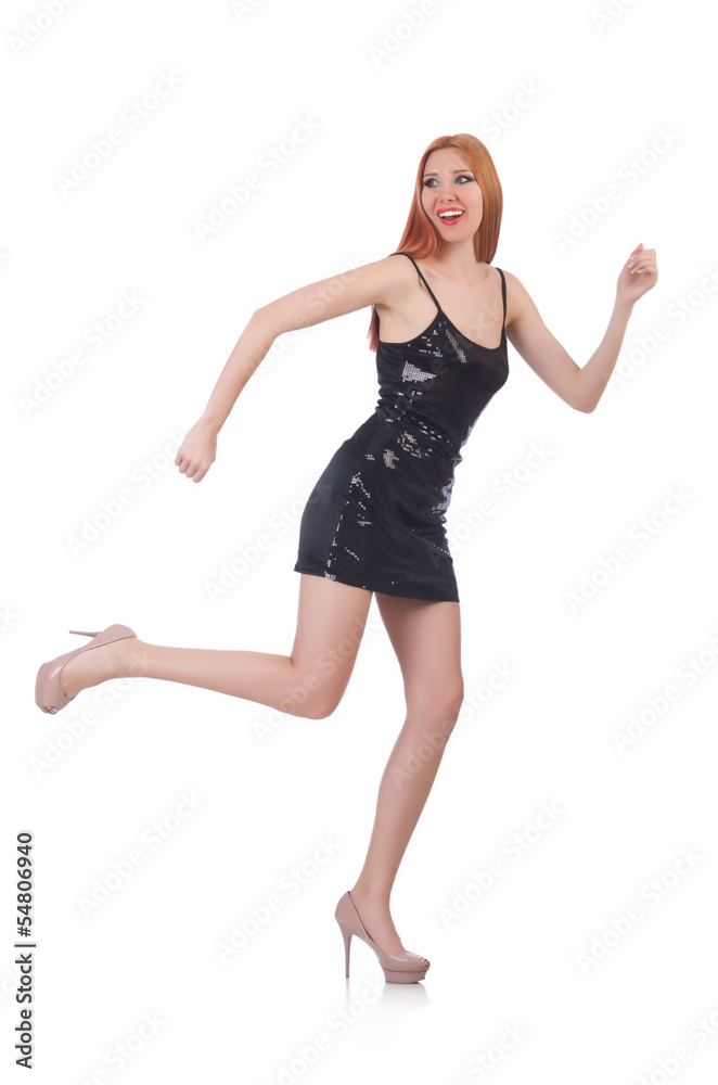 Model wearing fashionable clothing on white Model wearing fashionable clothing on white