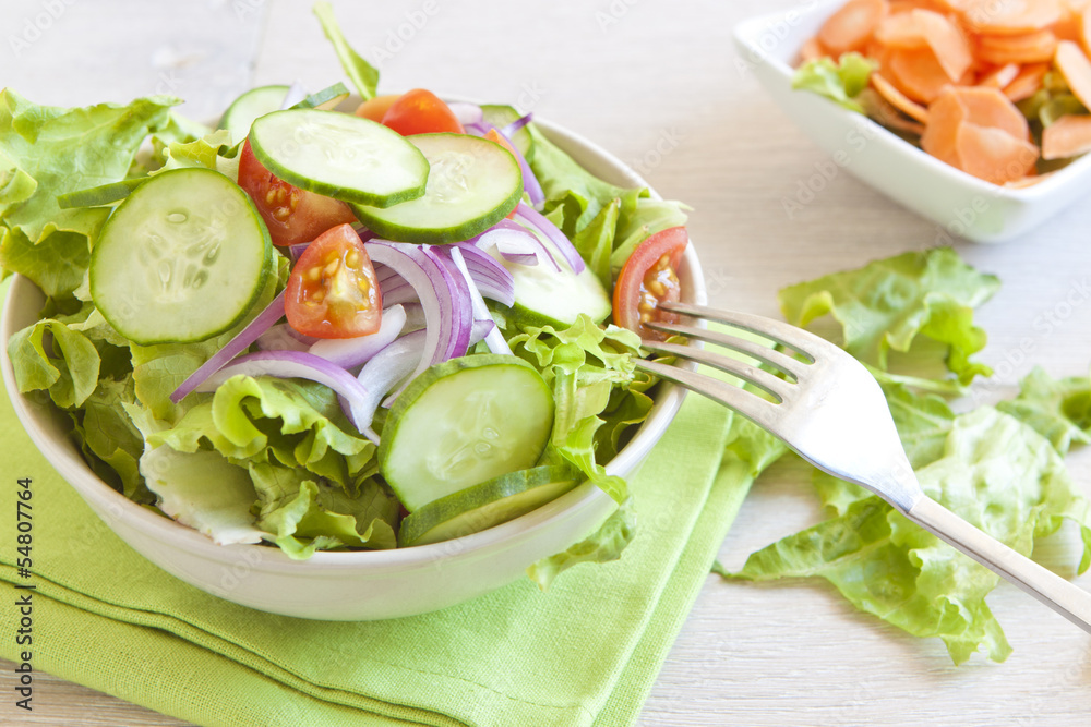 Healthy Salad with tomato, onion, cucumber and lettuce Healthy Salad with tomato, onion, cucumber and lettuce
