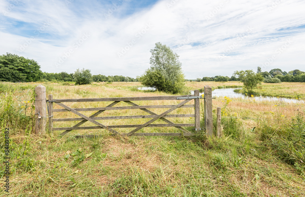 Wooden gate in a rural summer landscape