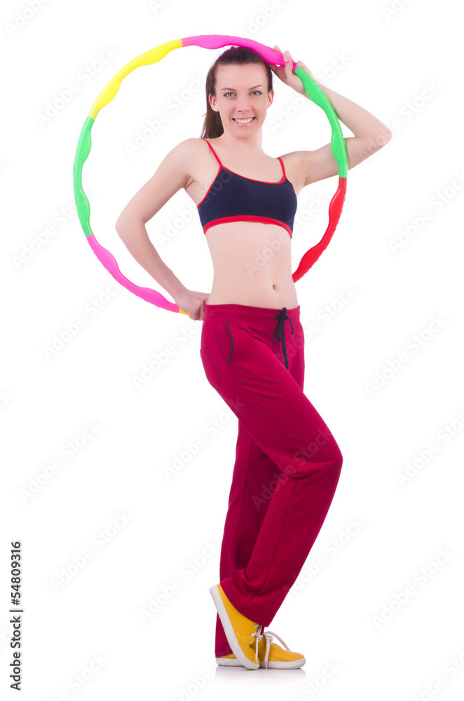 Woman doing exercises with hula hoop Woman doing exercises with hula hoop